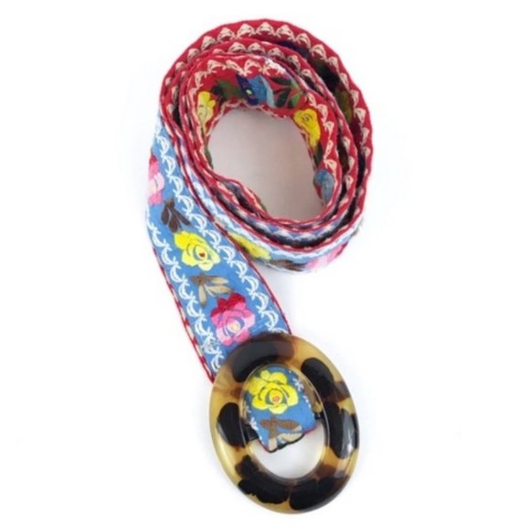 Vintage Accessories - Vintage Embroidered Waist Belt Reversible Floral M